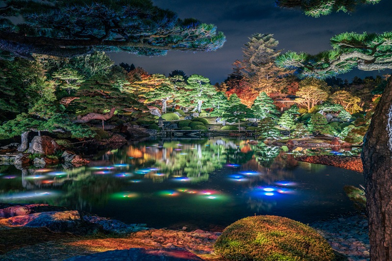 大根島：総計130万球！和のイルミネーションが日本庭園を彩る「黄金の島ジパング2020」開催